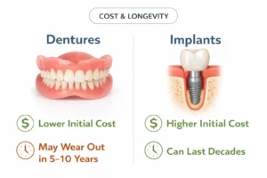 "cost comparison dentures vs dental implants India"