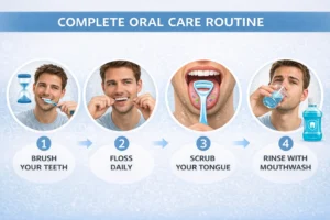"complete oral hygiene routine to prevent bad breath"