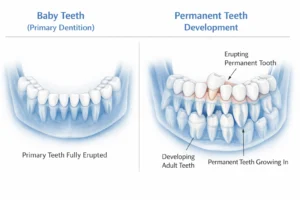 "baby teeth and permanent teeth development in children"